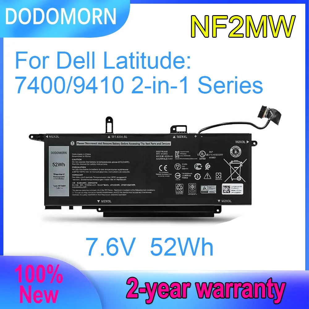 

DODOMORN 7,6 V 52Wh NF2MW Аккумулятор для ноутбука Dell Latitude 7400/9410 2-в-1 серия 02K0CK 0C76H7 0CHWV6 41M98 сменный