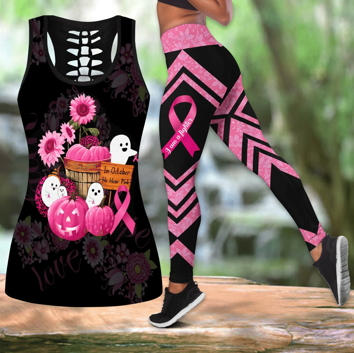 Drôle Halloween fantôme 3D imprimé creux débardeur et Leggings ensemble Fitness femme pleine longueur Leggings yoga pantalons de course DDK107
