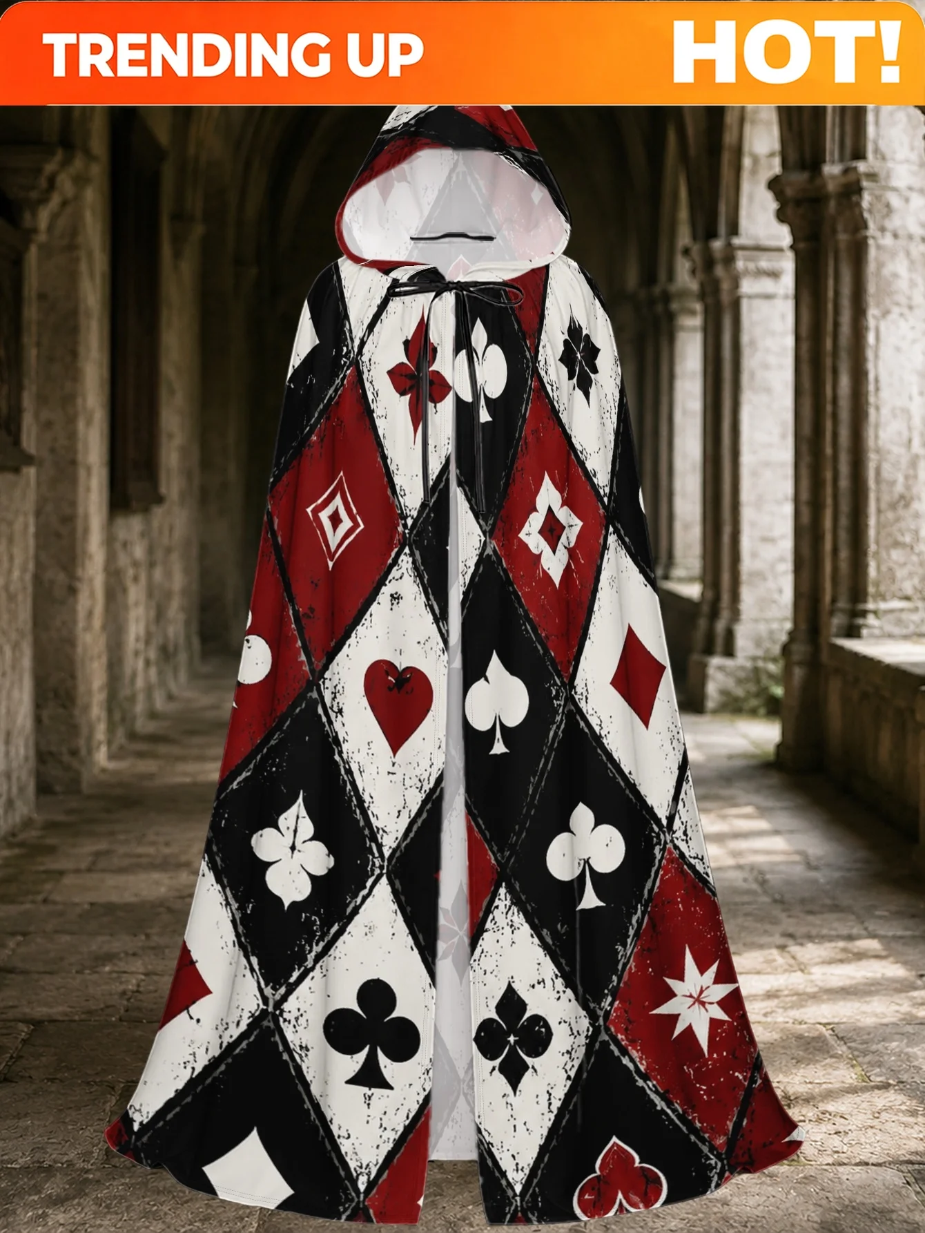 Customization 2D Flat 1pc Hooded Cape Featuring Playing Card Diamonds Art Durable Material Designed For Photography Holiday Dres