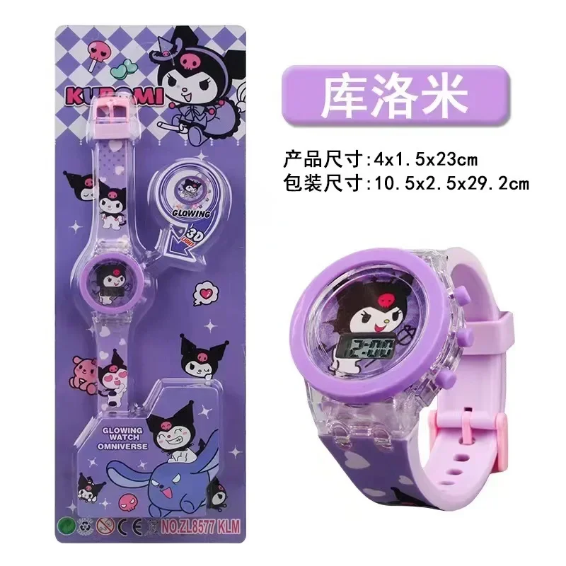 

Sanrio Hello Kitty Child Glow Cartoon Electronic Watch Action Figure Kuromi My Melody Cute Luminous Toy Watch Kids Gifts Boxed