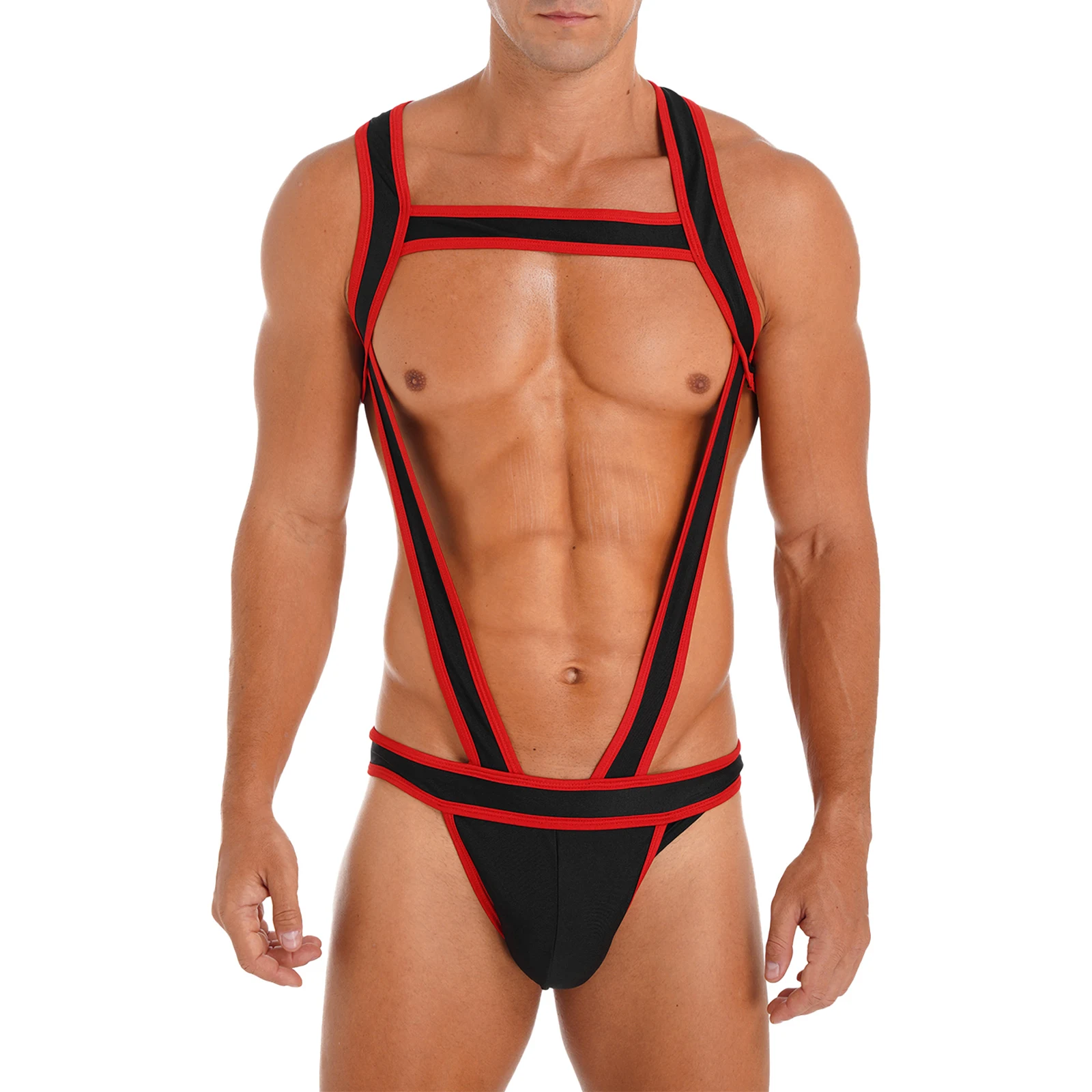 Mens Lingerie One-piece Bodysuit Underwear Wrestling Singlet Costum Trim Chest Harness Jumpsuits Bulge Pouch Jockstrap Underwear