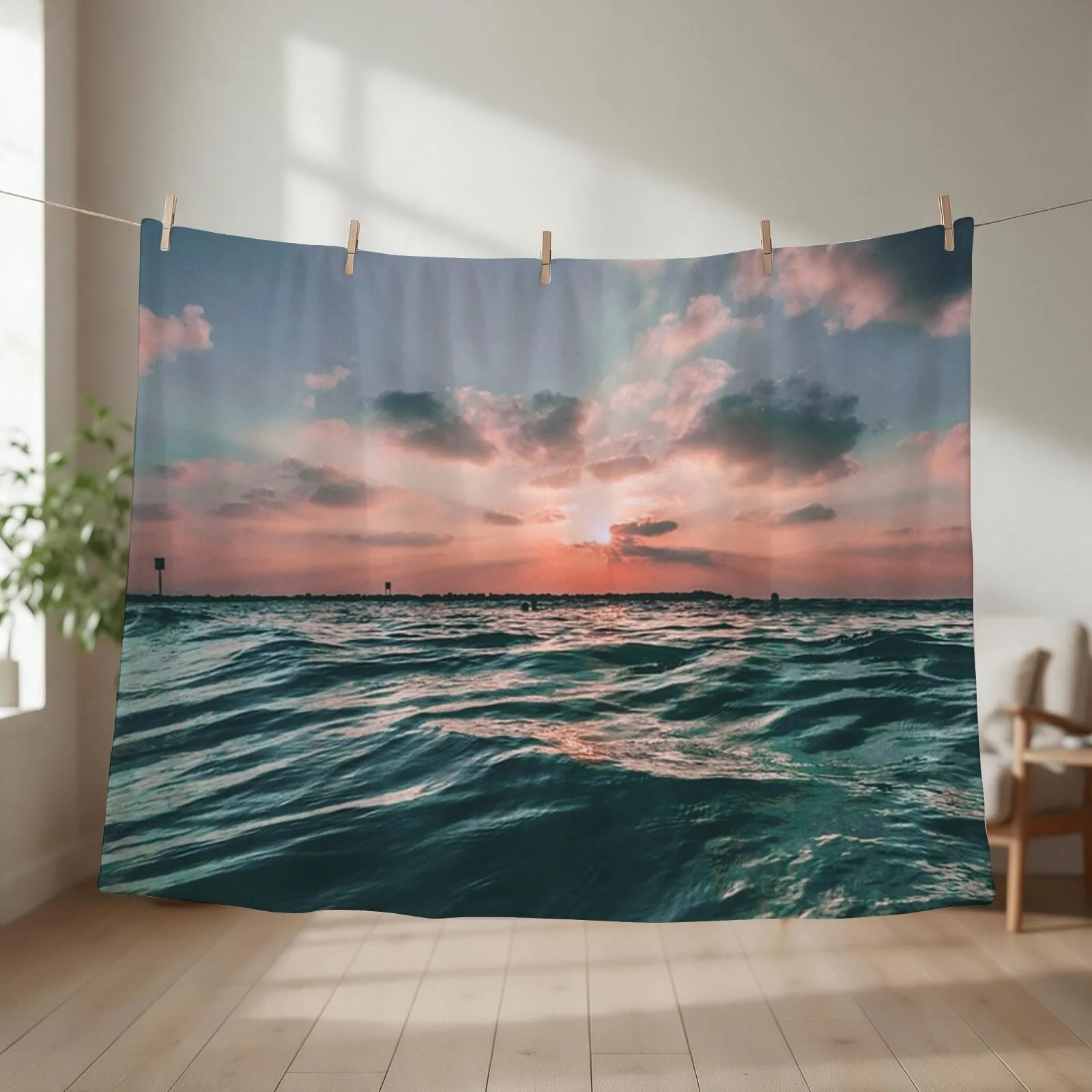 Ocean Sunrise Throw Blanket couch cozy soft plush fuzzy picnic outdoor blanket