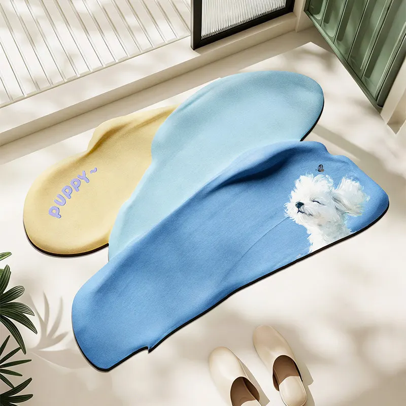 Diatom Mud Bathroom Mat Non Slip Quick Dry Floor Rug Soft Absorbent Bath Mat Cute Cartoon Dog Pattern Home Kitchen Bedroom Carpe