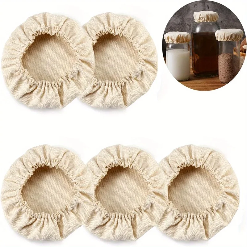 5pcs Cloth Covers, Kefir Fermentation Cheese Fabric Lids, for Sourdough Starter Jars or Kombucha,Kitchen Accessories