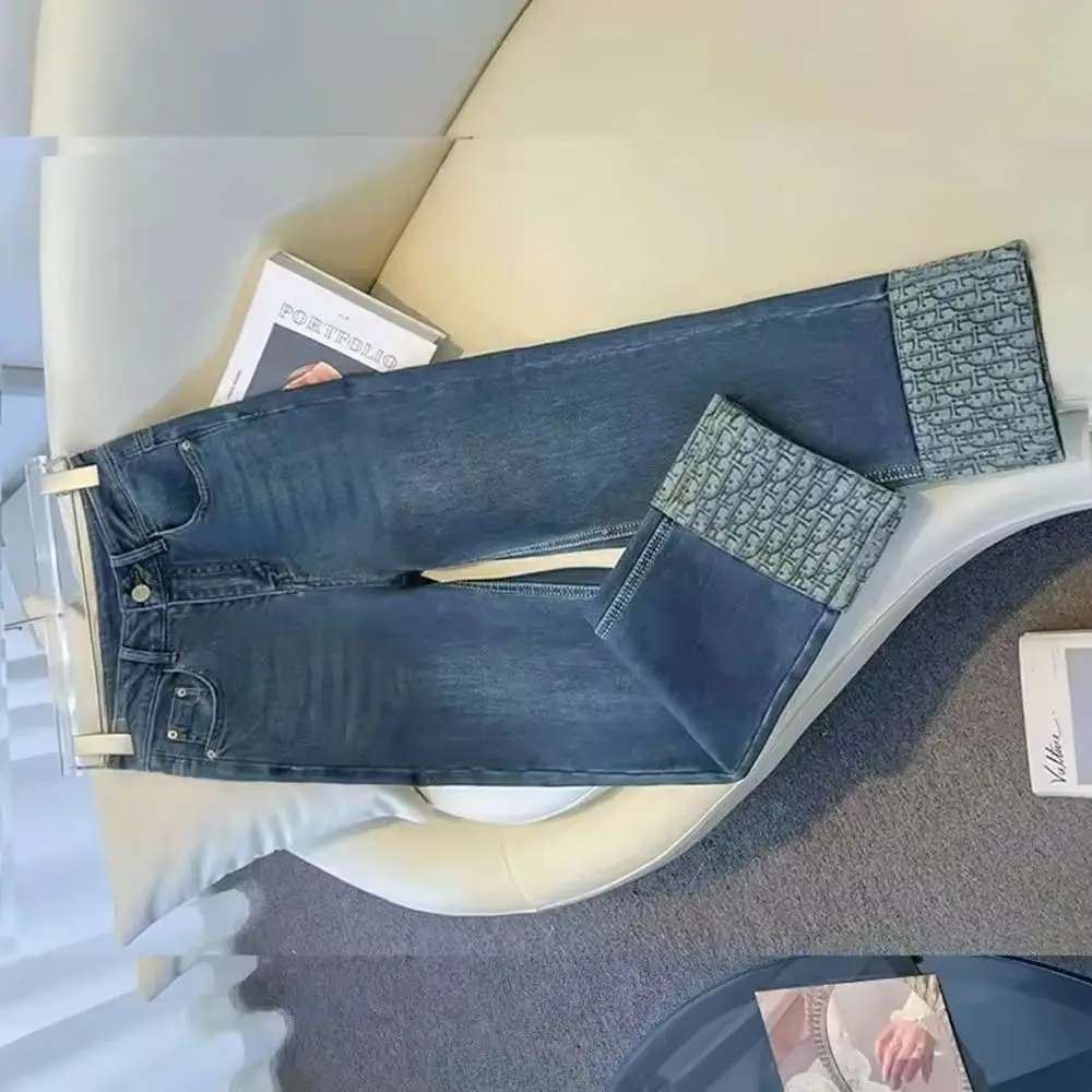 

Корейские прямые джинсы, женские весенне-летние новые женские широкие брюки с высокой талией, повседневные свободные универсальные джинсовые брюки, женские брюки