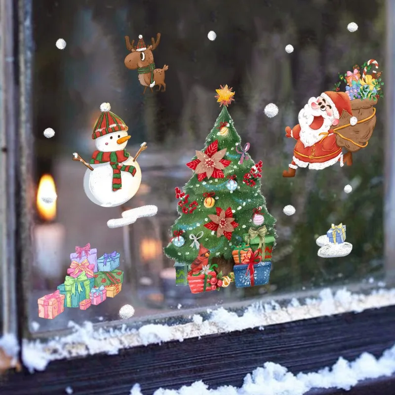 Double-sided Vision Christmas Window Stickers Snowman Santa Claus Glass Static Sticker New Year Christmas Decorations 2026