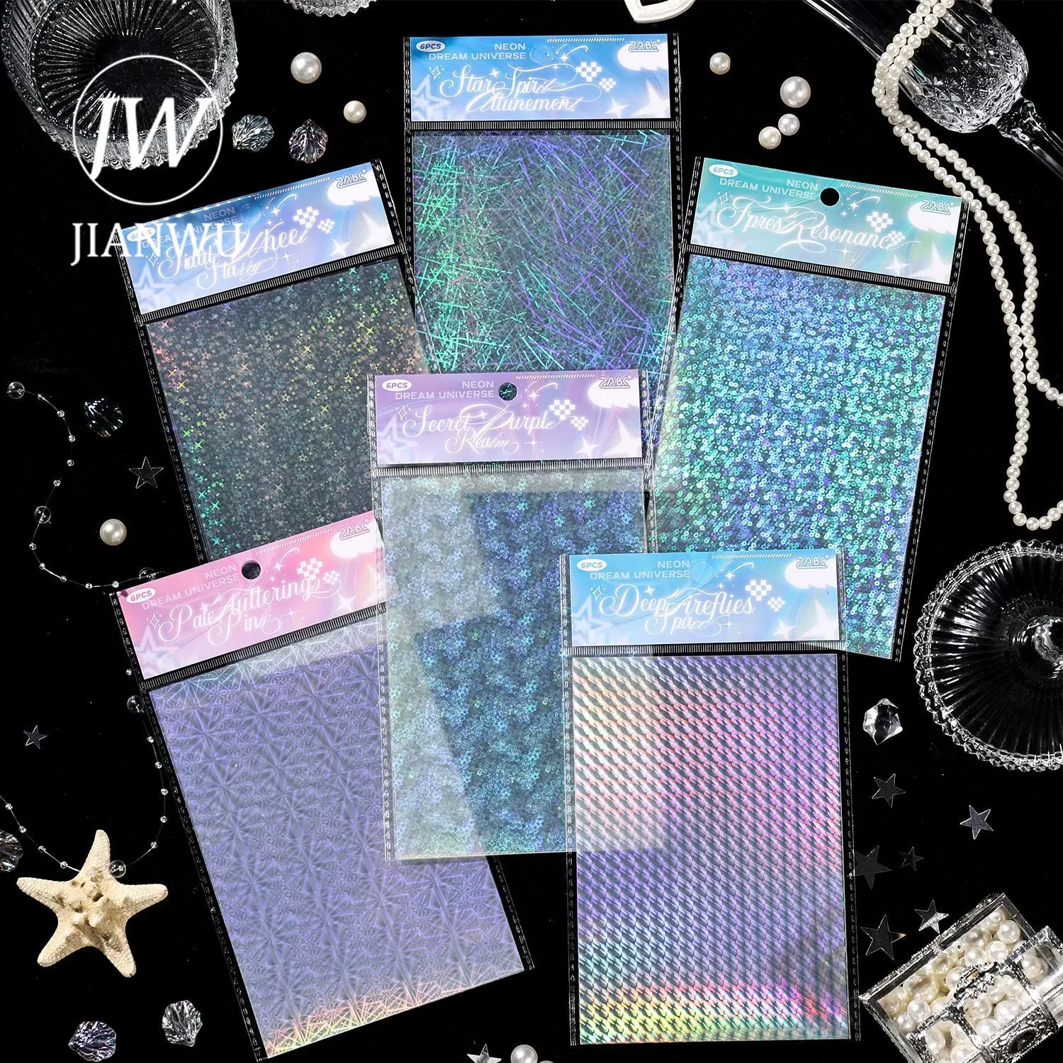 JIANWU Fantasy Neon Series Vintage Light Laser Landscape Material Collage Scrapbooking PET Sticker Creative Journal Stationery