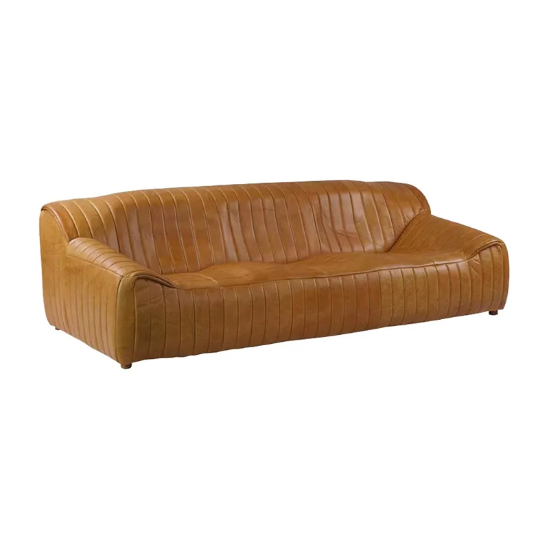 

A-3014 Chinese antique living room straight row sofa Modern homestay designer American retro oil wax leather wavy sofa