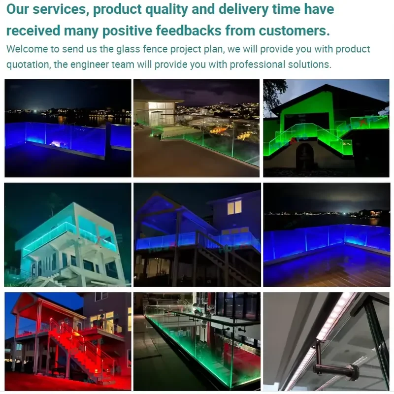 LED Glass Railing for Villa Apartment Project Balcony Terrace Porch Hand Railing Outdoor Deck U Channel Railing Pool Glass