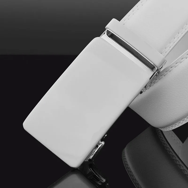 Cinturón blanco con hebilla automática de alta calidad para hombre, correas de cintura de 3,5 cm para pantalones vaqueros, moda de Golf, cuero sintético, diseñador de negocios