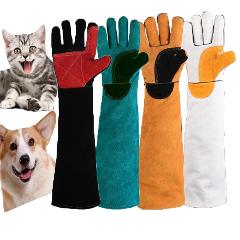 Anti-bite Safety Bite Gloves For Catch Dog,cat,reptile,animal Ultra Long Leather Green Pets Grasping Biting Protective Gloves