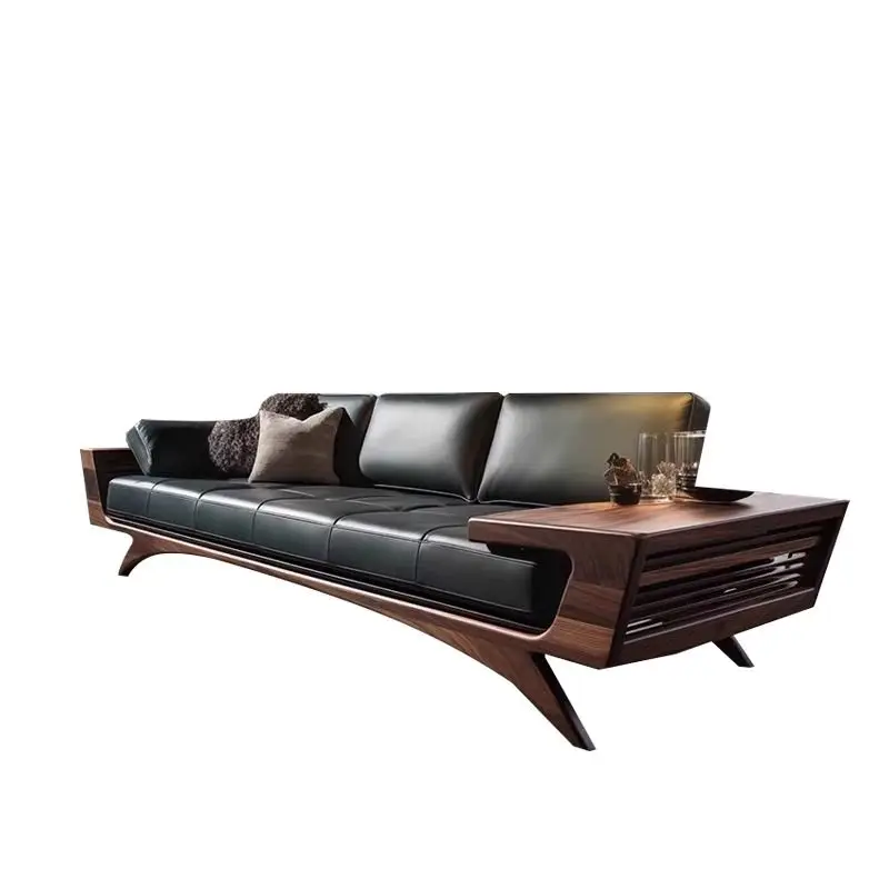New Chinese-style North American black walnut living room sofa, high-end solid wood leather sofa, three or four people