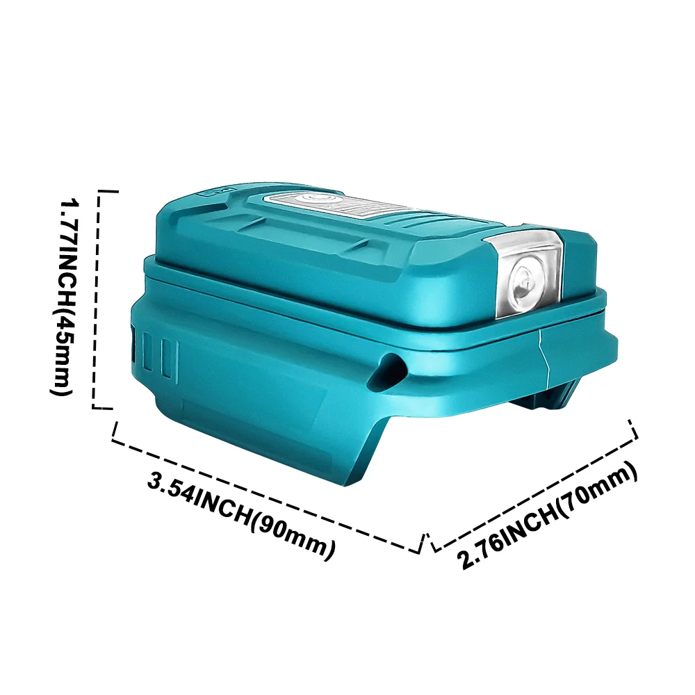 Adaptador de batería de iones de litio portátil con puerto convertidor USB Dual, adaptador de batería de luz LED para batería Makita de 18V (sin