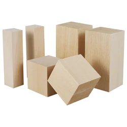 6Pcs Blok do rzeźbienia z drewna lipowego Naturalne gładkie bloki do rzeźbienia w drewnie Niedokończone bloki do drewna Materiały artystyczne dla początkujących DIY Wood Craft