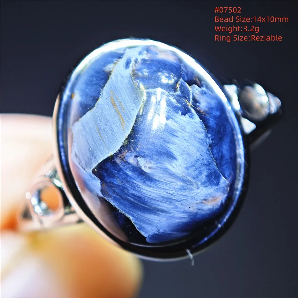 Natural Blue Yellow Pietersite Namibia Adjustable Ring Cat Eye Bead Chatoyant Rare Fire Pietersite 925 Sterling Silver AAAAA