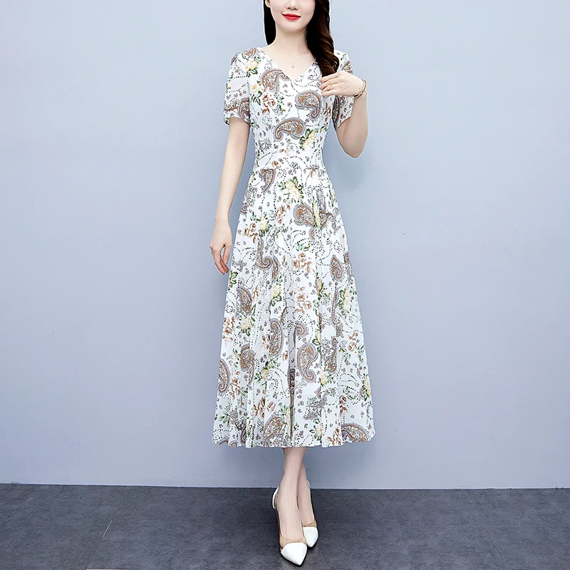 2025 Stampa Vintage Elagant Aderente Notte Abito longuette Festa di lusso Prom Abito lungo Donna Chiffon floreale Casual Boho Beach Vestito estivo