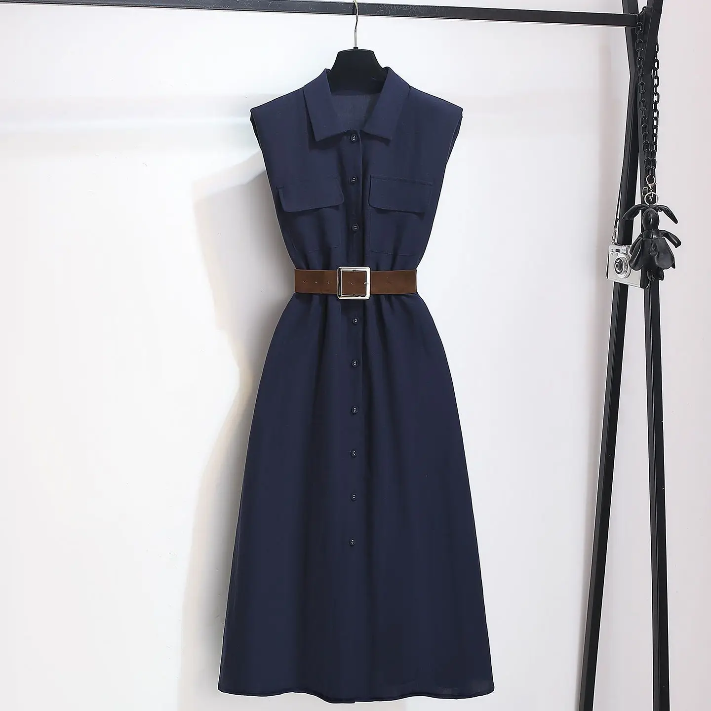

Purple sleeveless chiffon shirt dress 2025 summer new waist and thin A-shaped vest tooling large size skirt