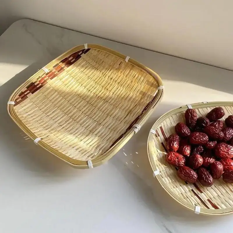 New 1 Piece Bamboo Woven Pastry Trays, Small Baskets, Tea And Fruit Baskets, Traditional Chinese Handmade Baskets