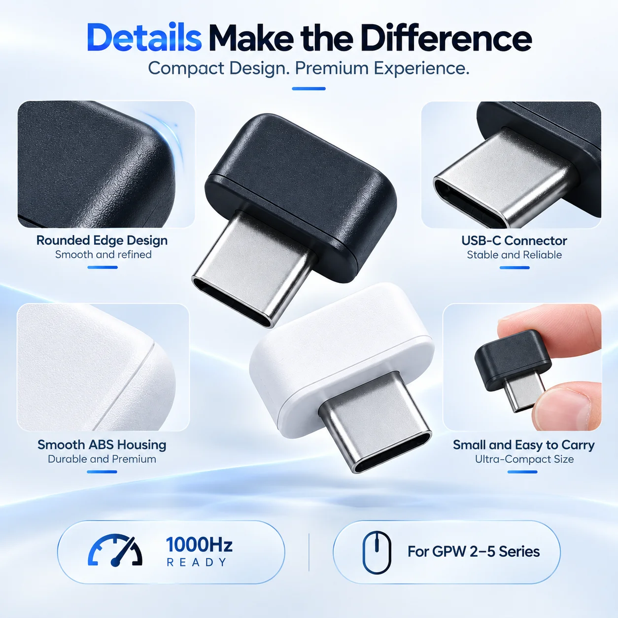 USB-C 1K Wireless Mouse Receiver 1000Hz for Logitech G PRO X SUPERLIGHT 2 DEX 2c G PRO 2 LIGHTSPEED G502X G309 G705