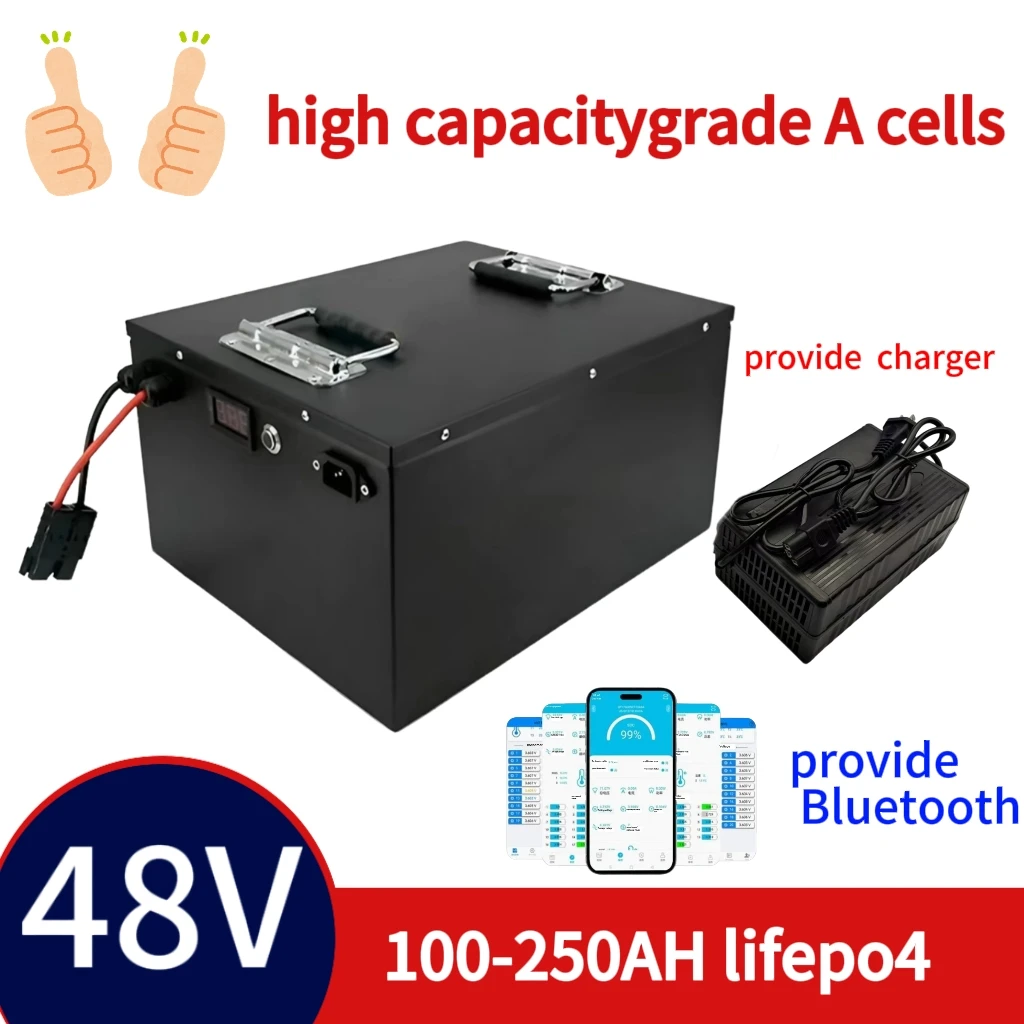 

waterproof Lifepo4 48v 150AH battery bluetooth BMS for 4800w Scooter bike golf cart Solar energy + 10A charger