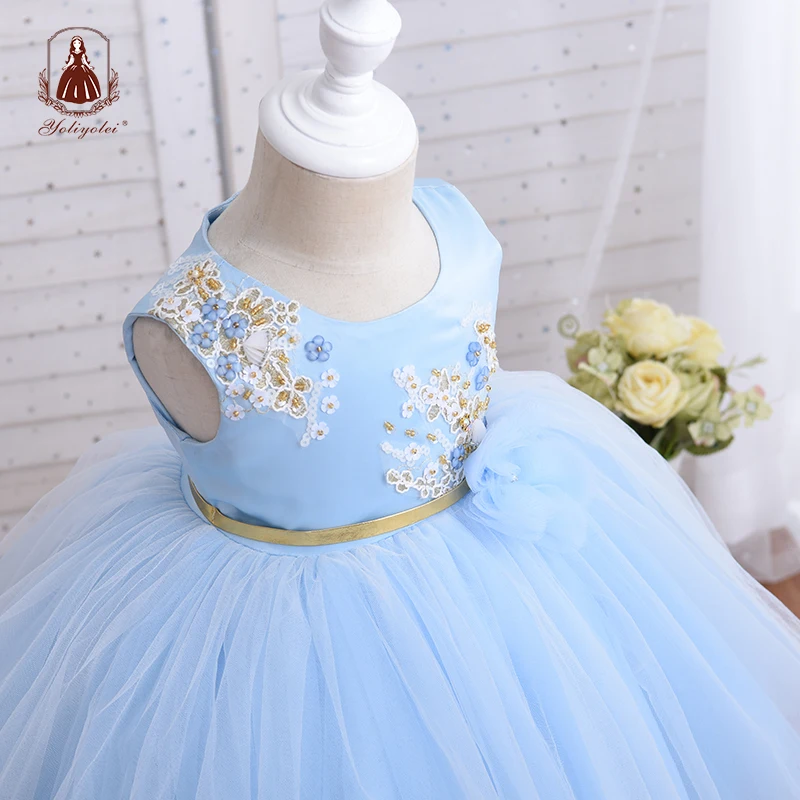 

Yoliyolei Hand Made Sequins Fluffy Tulle Girl Dress Gold Waistband Slim Childrens Clothes Girls Wedding Party Ball Gown Costume