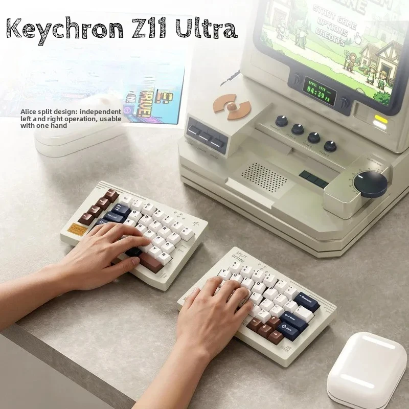 Keychron Z11 Ultra Split Mechanical Keyboard Tri Mode Wireless Dual 8K 68 Keys Aluminum Alloy Body Low Latency Office Keyboard