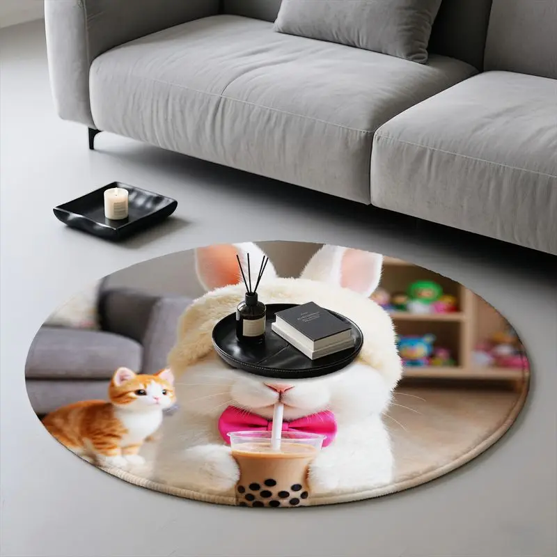 Karpet Bulu Kelinci Lucu, 60cm, Alas Anti-Selip, Sempurna untuk Dekorasi Rumah di Ruang Tamu atau Kamar Tidur.