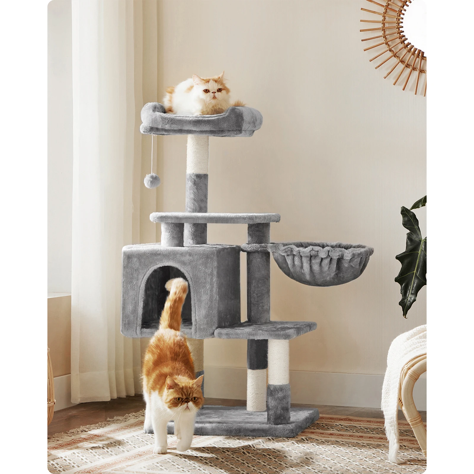 Feandrea Multilevel Cat Tree, 110 cm Cat Tower, Cat Condo, Light Grey