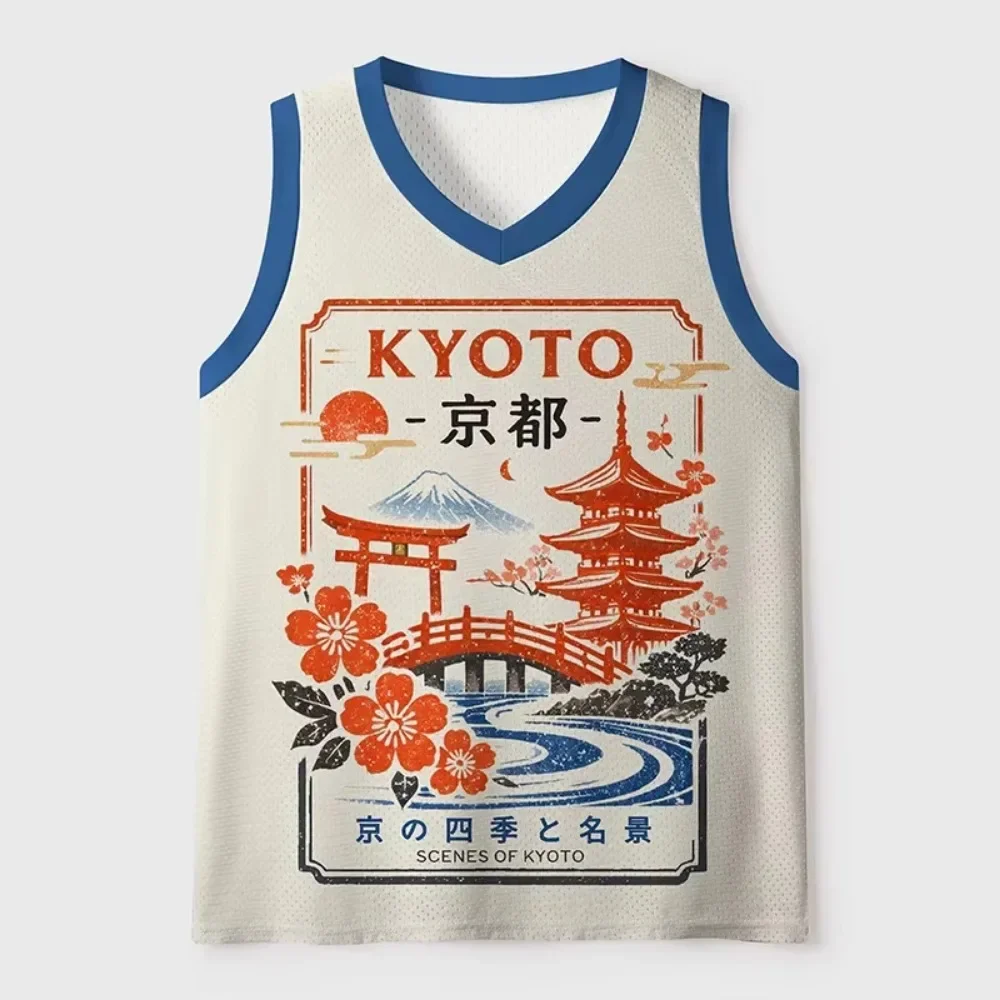 Summer New Kyoto Four Seasons Scenery 3D Print V-Neck Men's Large-Sized Vest  Outdoor Casual Breathable Quick-Drying Sports Vest