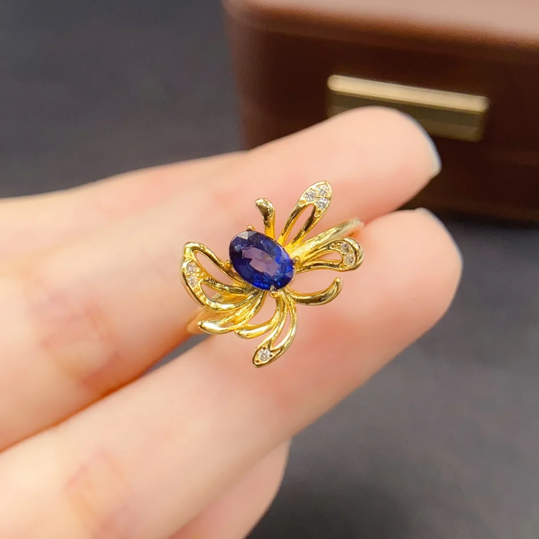 

4*6mm Natural Ruby/Sapphire/Emerald Ring S925 Sterling Silver Certificate Flower Design Fine Charm Weddings Jewelry for Women
