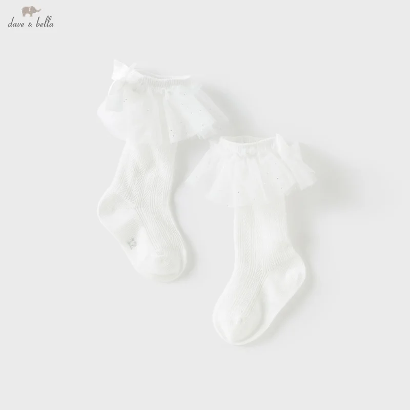 Dave Bella Fashion Casual Girls Princess Socks Cute Baby White Lace Elastic Socks Summer Children's Clothes DB2251685
