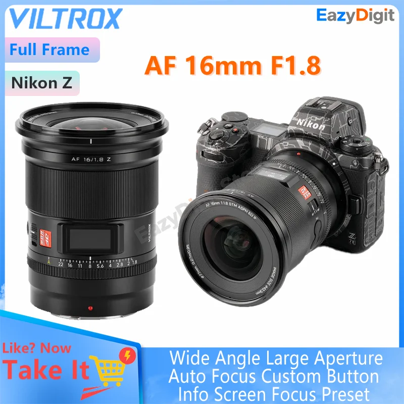 

VILTROX AF 16 мм F1.8 Z полнокадровый сверхширокоугольный объектив с большим диафрагмой и автофокусом для камеры Nikon Z, информационный экран, кнопка на заказ