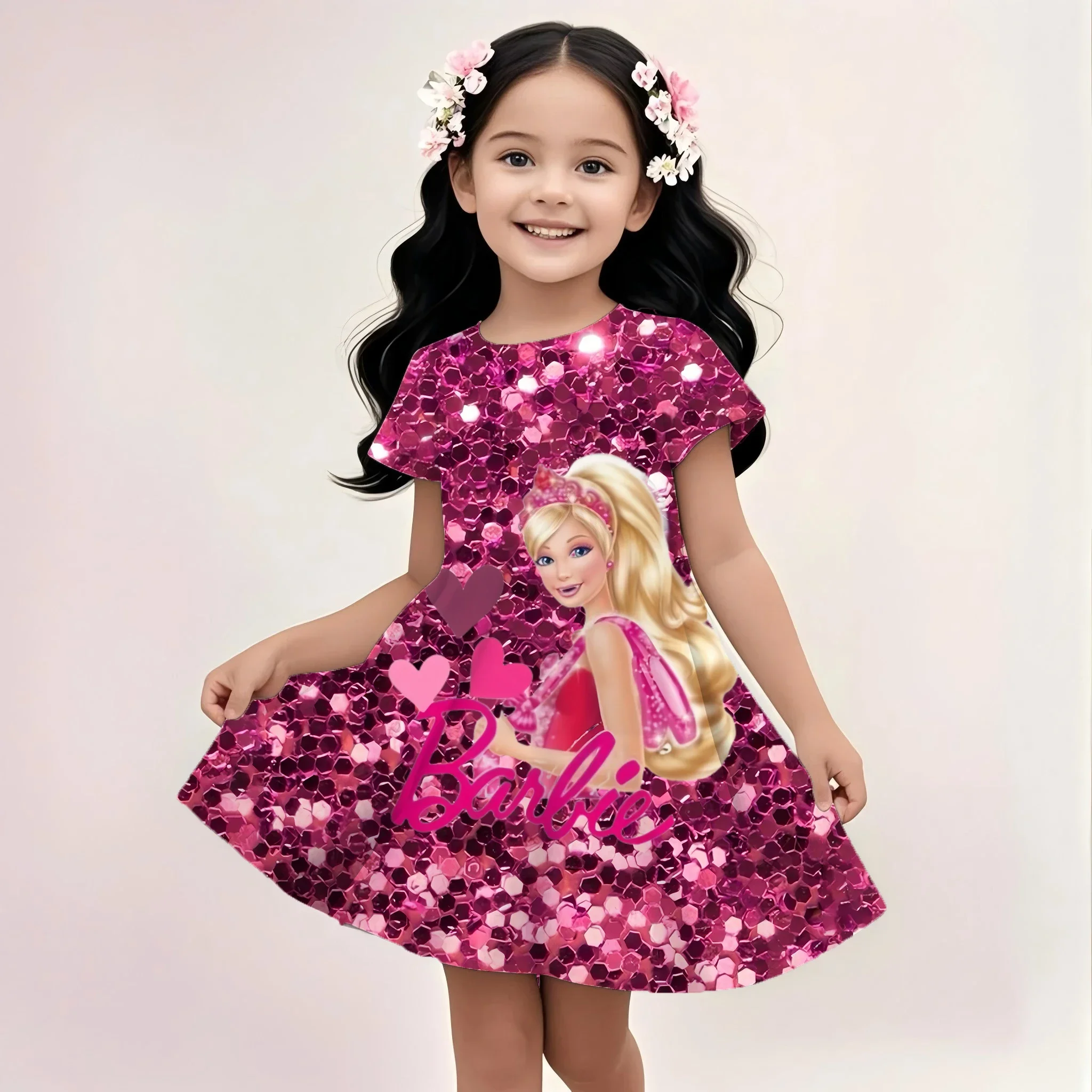 

3D Printing Glisten Summer Barbie I Am Kenough Princess Dress Girls Women Short Sleeve Costume Party Dresses Children Clothes