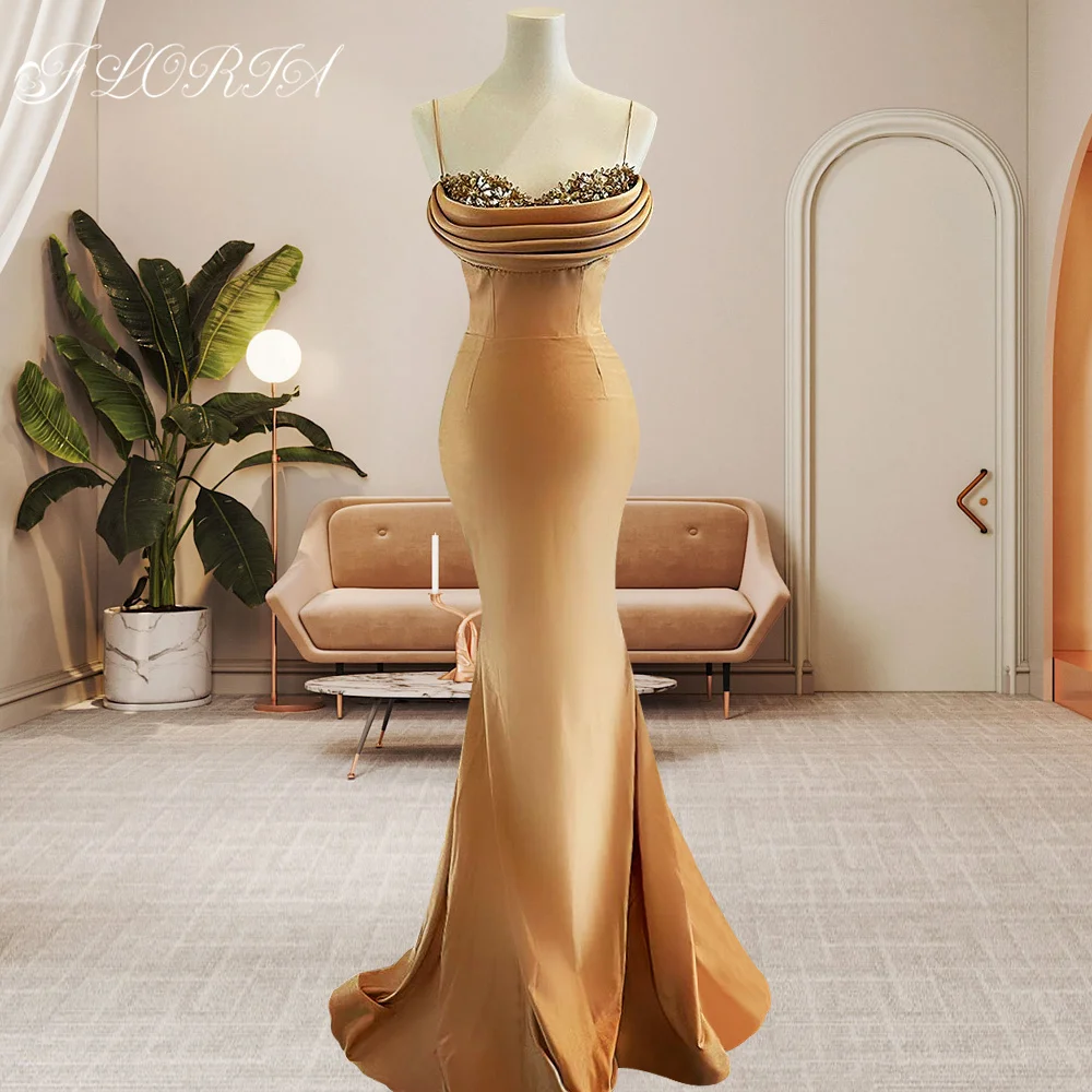 Sexy Sleeveless Mermaid Bespoke Evening Dresses Crystal Spaghetti Straps Floor Length Prom Gown Custom Made Cocktal Party Dress