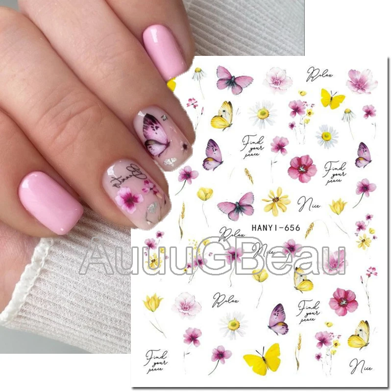 

Nail Art 3d Back Glue Stickers Yellow White Daisy Petals Flowers Butterflys Decals Nail Decoration Salon Beauty