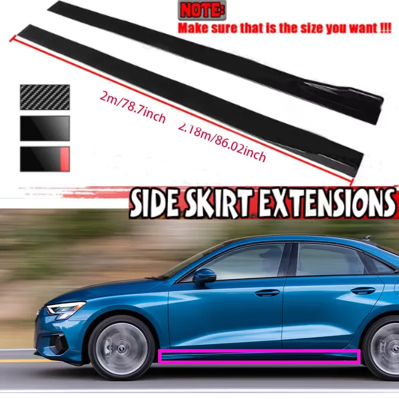 

FOR AUDI A3 8P 2M Car Side Skirt Extension Plate Lip Separator Bumper 2.18M Racing Side Spoiler