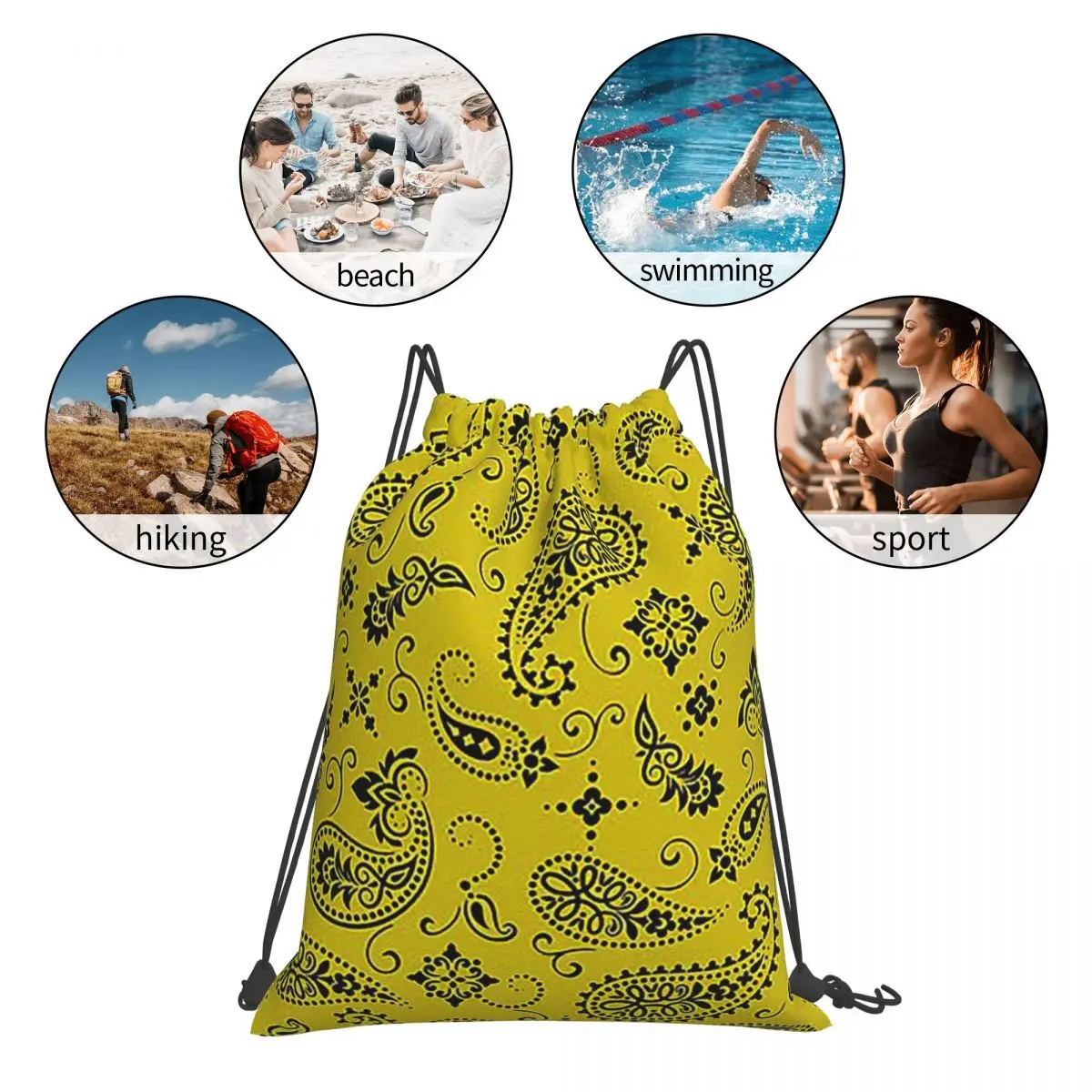 Yellow Bandanas Paisley Backpacks Fashion Portable Drawstring Bundle Pocket Storage Bag Book Bags For Man Woman School