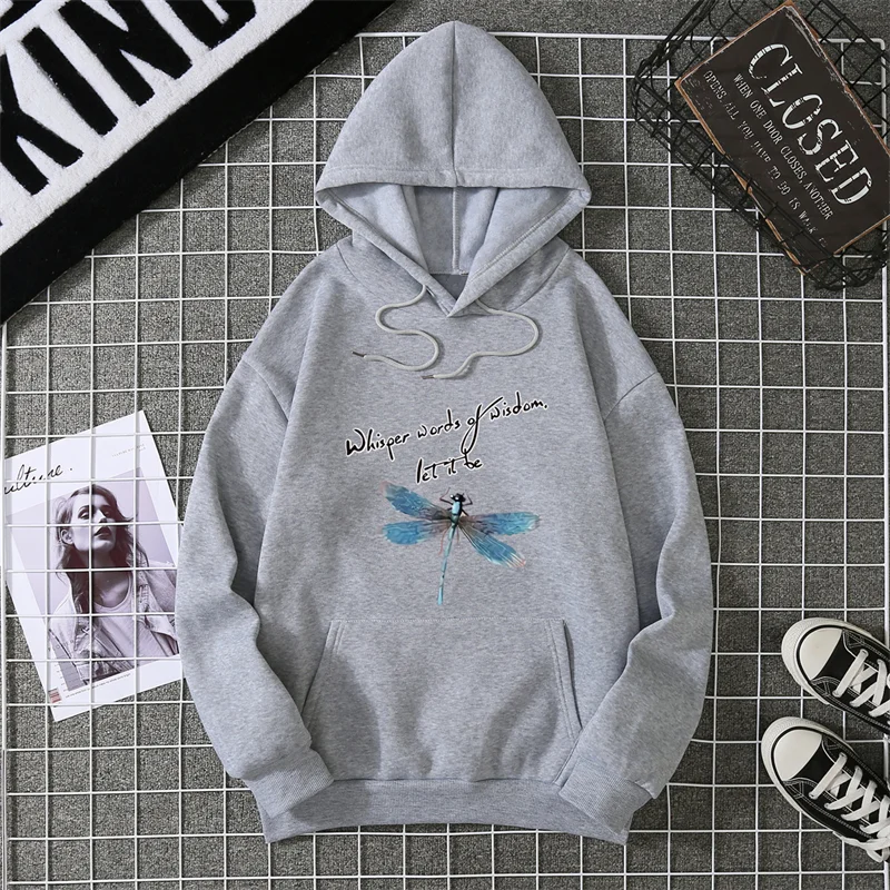 Cute Dragonfly Graphic Hooded Sweatshirt Cute Cartoon Long Sleeve Crew Neck Shirt Casual Every Day Tops Womens Clothing CYXX283