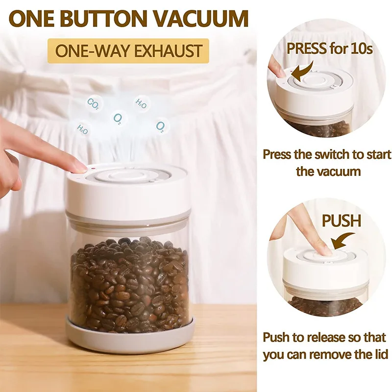 Coffee Beans Tea 600/950ml Airtight Container Useful Convenient Sealed Tank Electric Vacuum Airtight Jar for Home