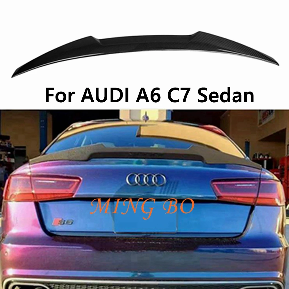 

For AUDI A6 C7 Sedan M4 Style Carbon Fiber FRP Unpainted Glossy Black Forged Carbon Rear Spoiler 2012-2016 Trunk Wing