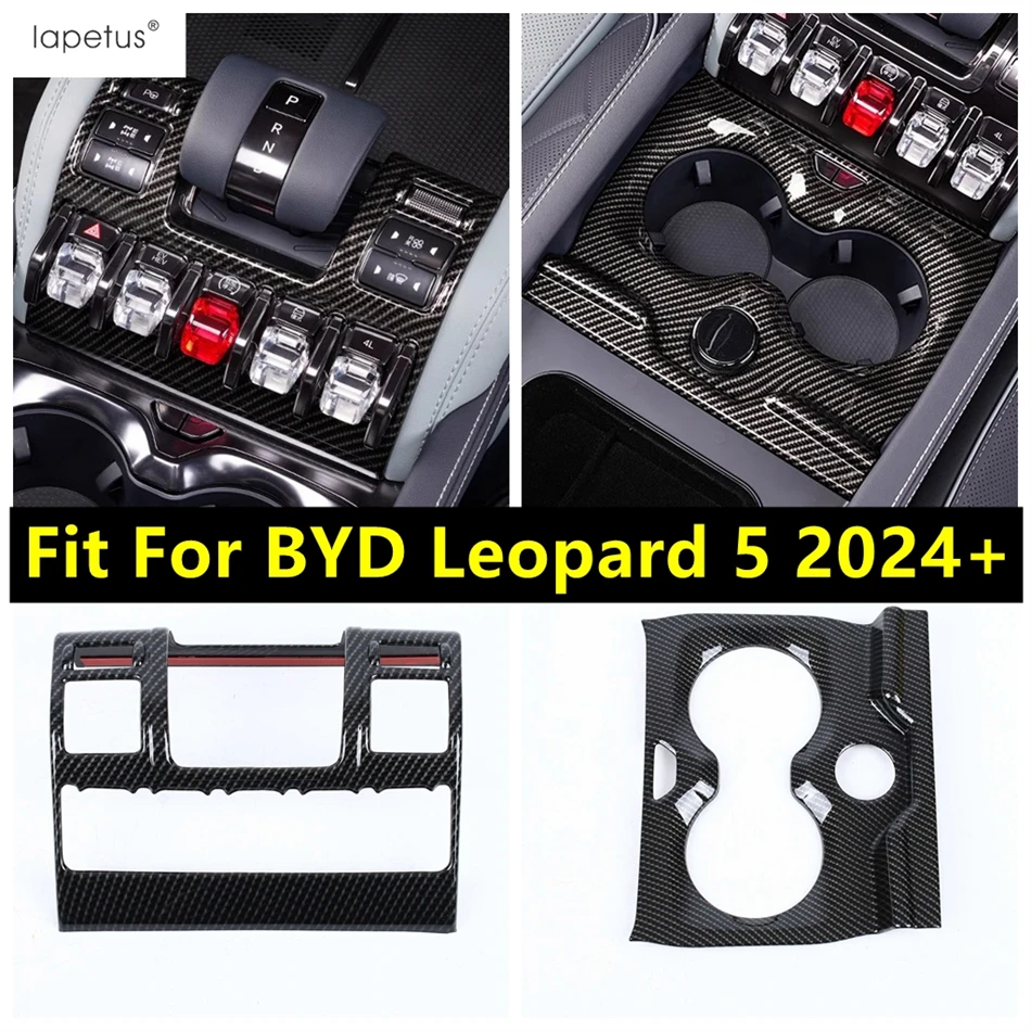

For BYD Leopard 5 2024 2025 Central Control Gear Shift Water Cup Panel Shifter Head Cover Trim 5D Carbon Fiber Look Accessories