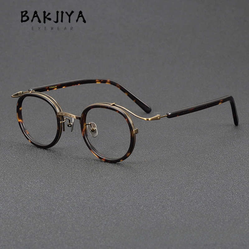 

Vintage Handmade Acetate Glasses Frame Men Women Japanese Round Ultralight Pure Titanium Large Face Myopia Full Eyeglass Eyewear