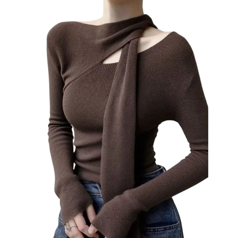 

Super Good-looking Streamer Women's Autumn Winter New Niche Design Sense Maillard Coffee Neck German Velvet Long-sleeved T-shirt