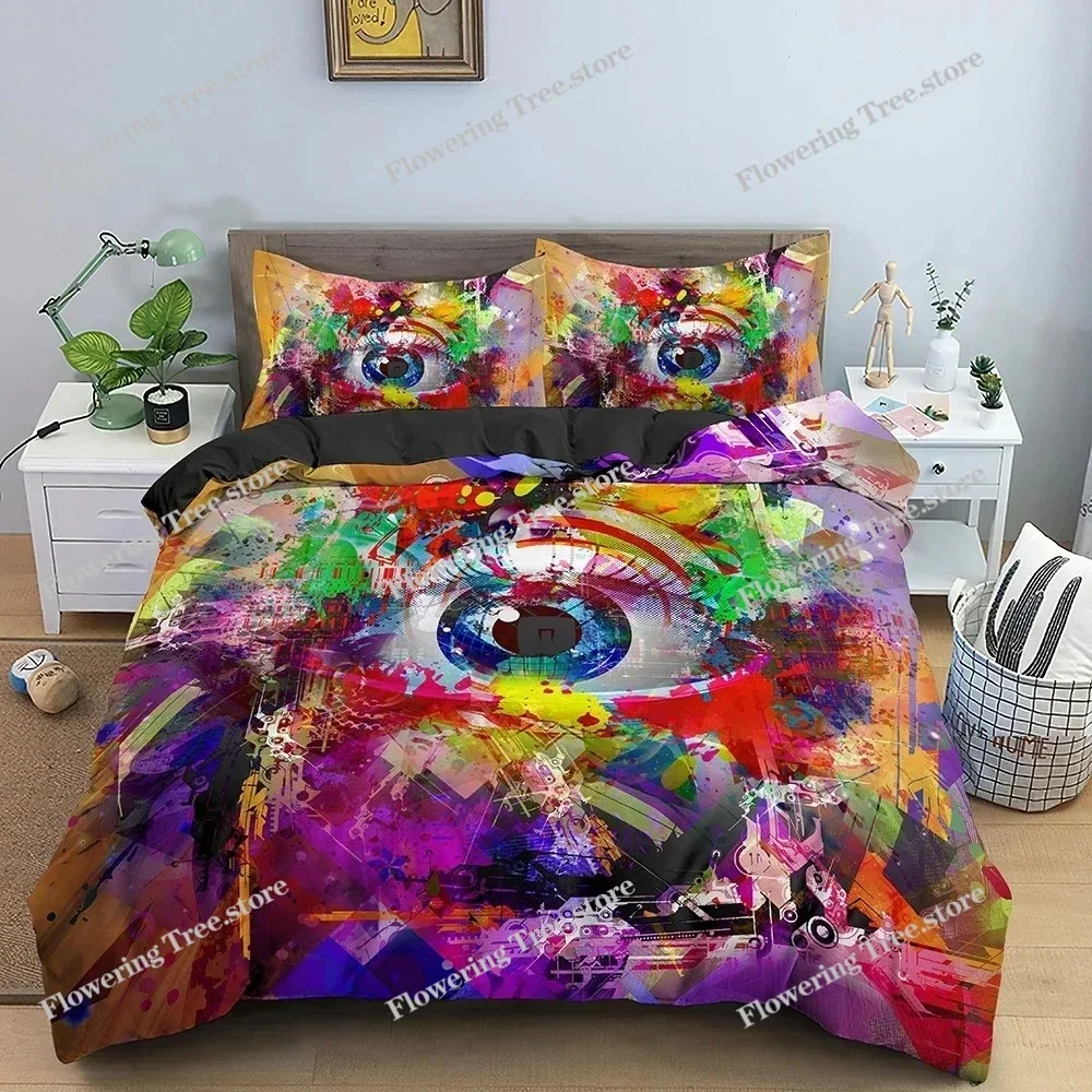 

3D Blue Evil Eye Duvet Cover King Queen Size Psychedelic Magic Drawing Eyes Bedding Set Kids Teens Adults Polyester Quilt Cover