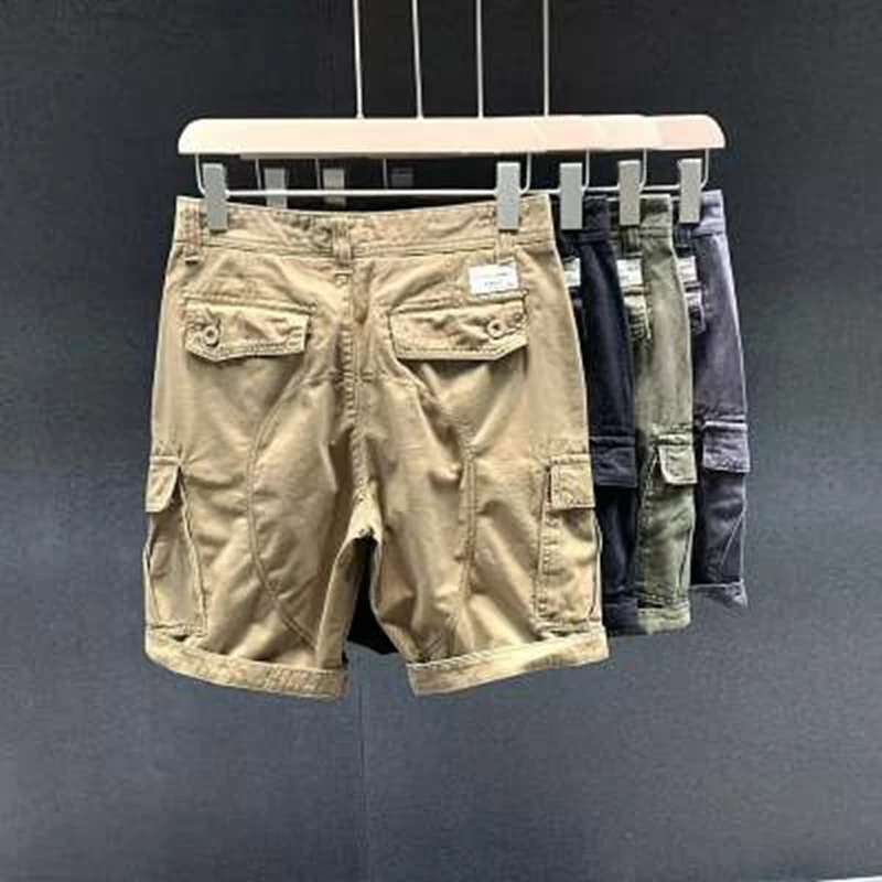 Mens Cargo Shorts Pockets Zipper Button Solid Bermuda Short Pants for Men Strech Luxury Wide Jogger Y2k Knee Length Cotton Khaki