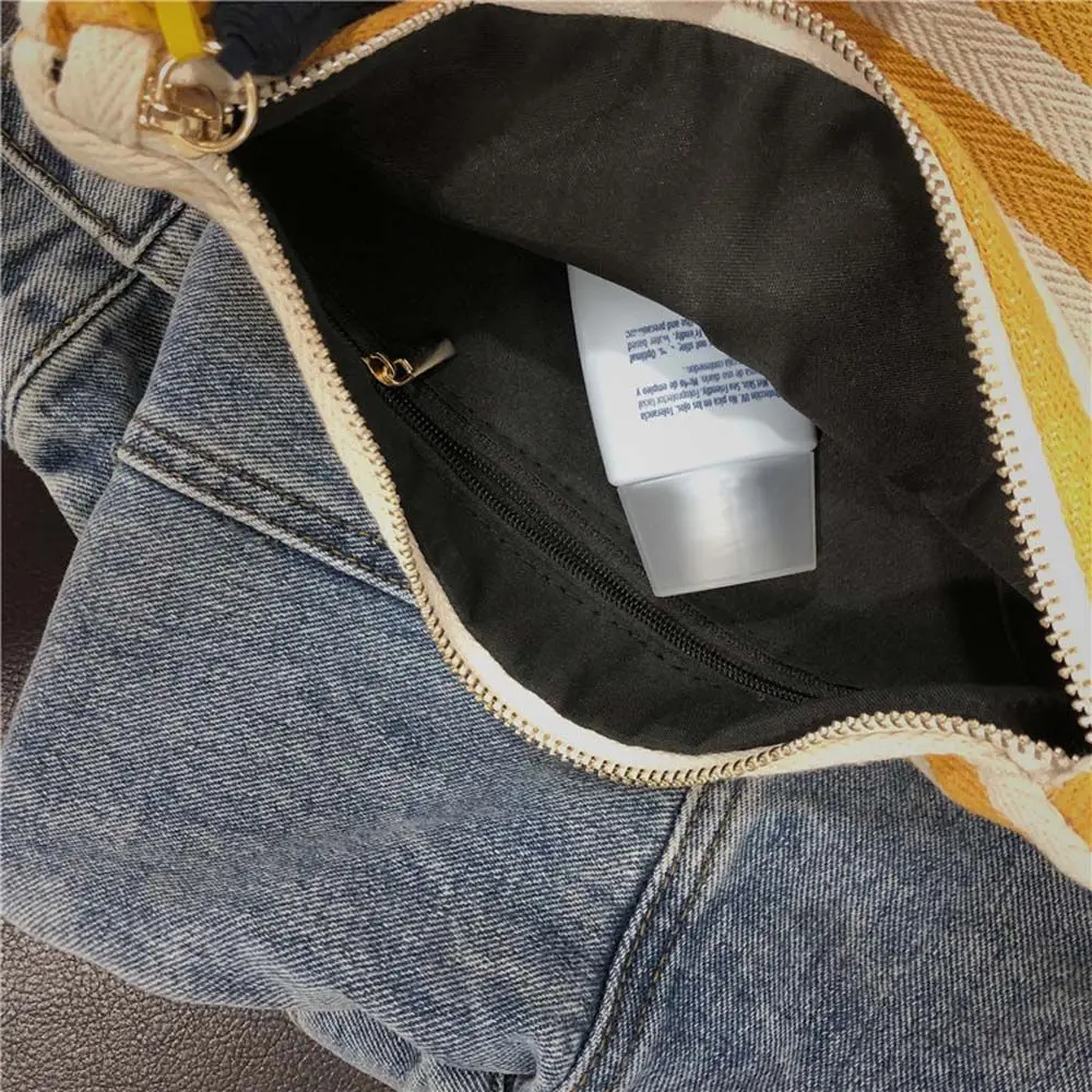 Saco de higiene pessoal portátil com padrão listrado, bolsa cosmética, bolsa coreana, bolsa de lona listrada, maquiagem, moda