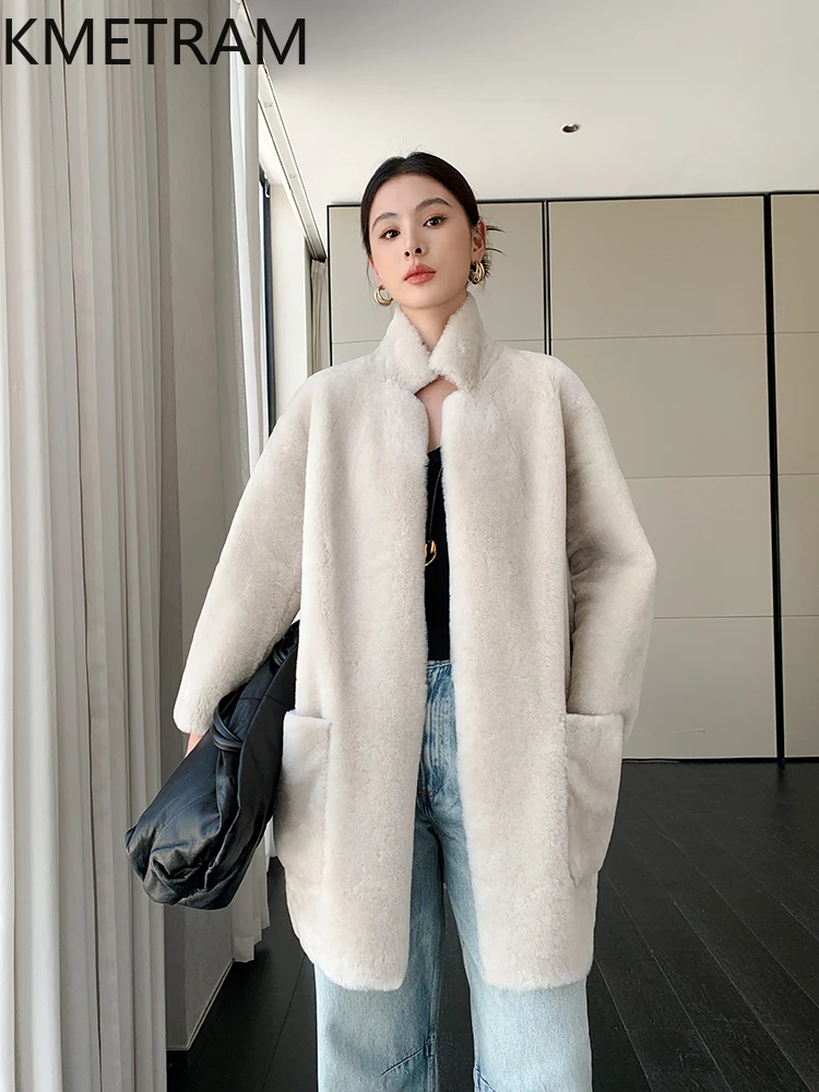 Natural Merino Wool Sheepskin Double Faced Fur Jacket Woman Luxury Mid Length Reversible Real Fur Coat Winter Clothes 2025 шуба