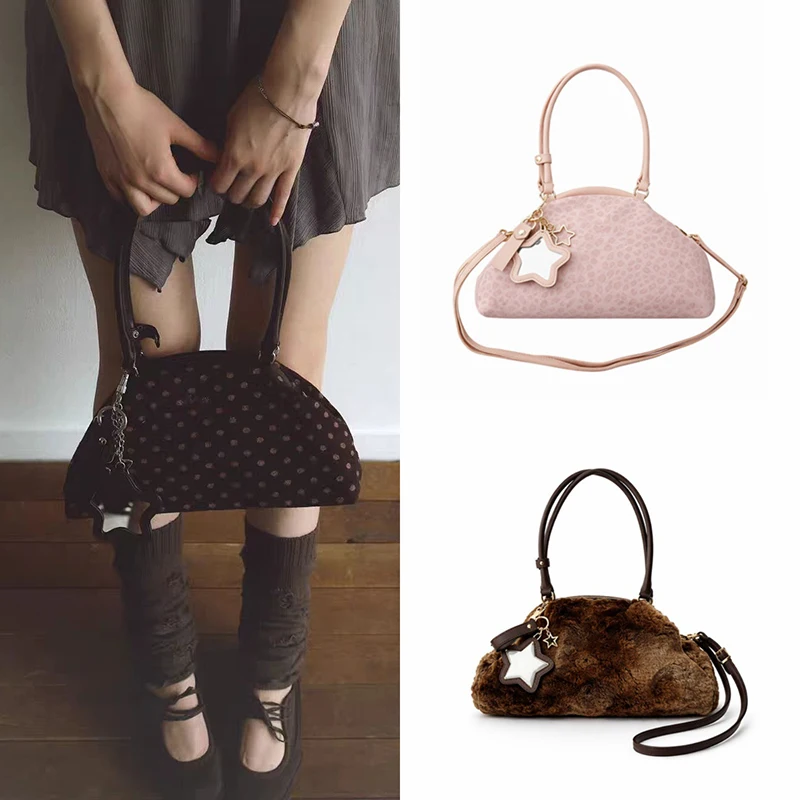 

Korean Polka Dot Women's Shoulder Bag Y2k Trendy Leopard Print Star Mirror Clip Handbag High-end Triangle Shoulder Underarm Bag