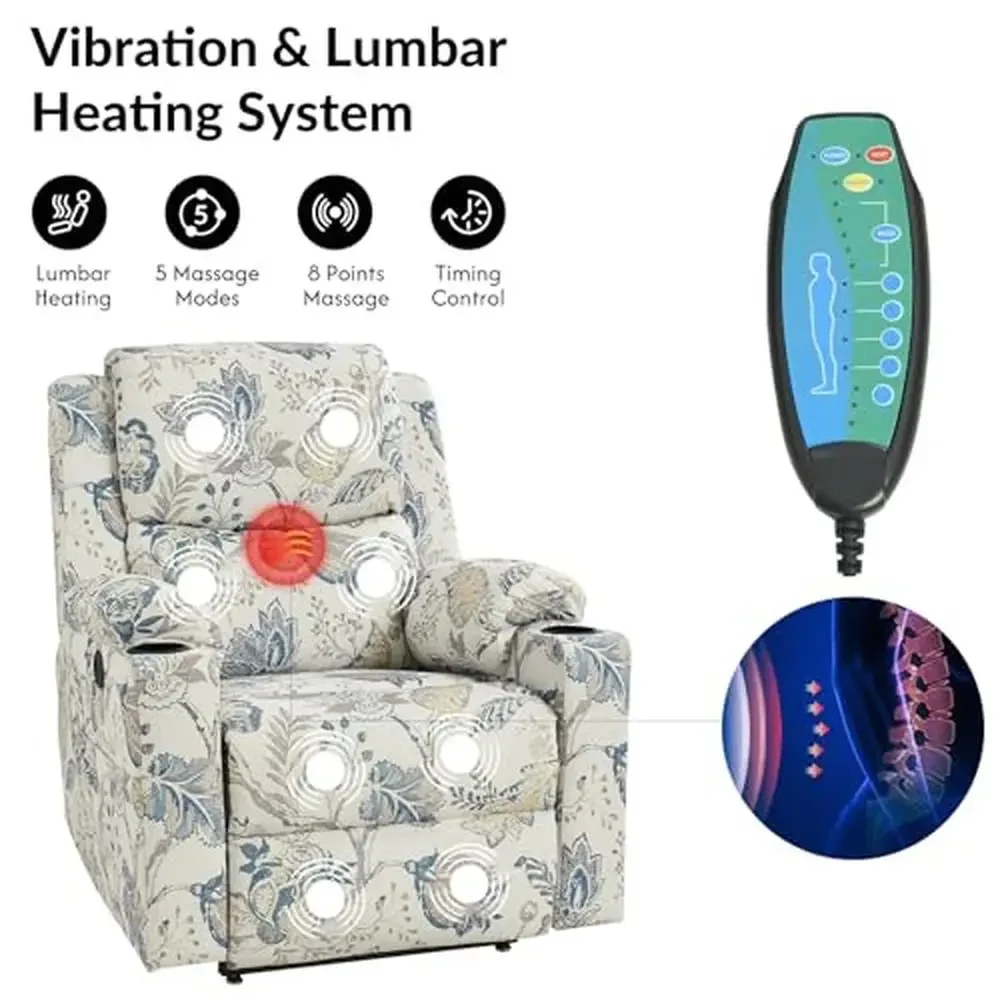 Electric Recliner Chair Massage Heat Dual Motor Elderly Lift Assist Cup Holders USB Comfort Relaxation