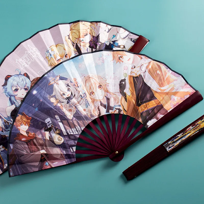 

Impact Xiao Zhongli Albedo Cosplay Unisex Costume Hand Fold Fan Double-Sided Different Prints Party Dance Fans Xmas Gift